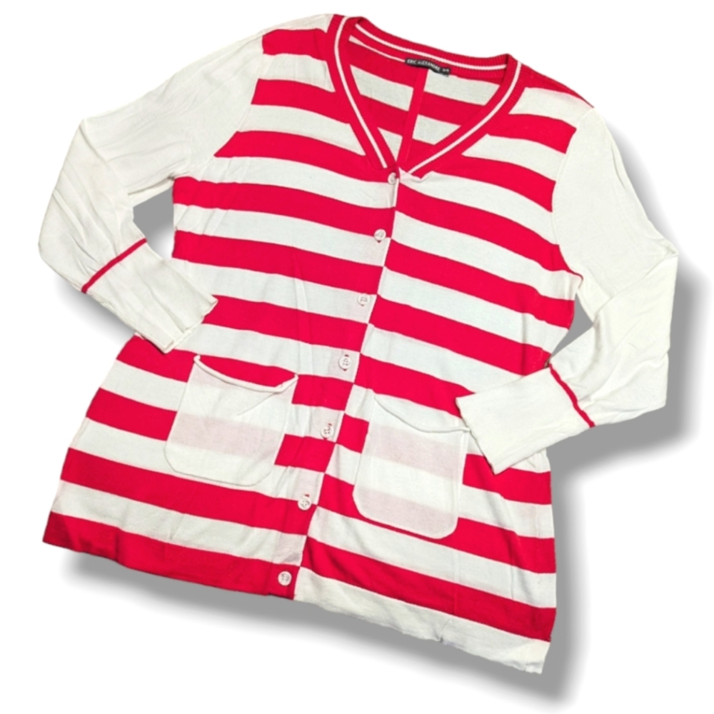 Eric Alexandre cotton red/white striped cardigan XL